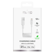 Kabelová spirálová kabel USB-A - IPhone Lightning 12W 1m - bílá