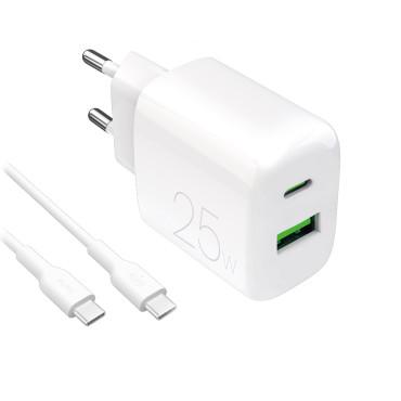 USB-A φορτιστή USB-C με καλώδιο USB-C 25W 1.2m - λευκό