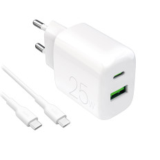 Ładowarka sieciowa USB-A USB-C z kablem USB-C 25W 1.2m - biała