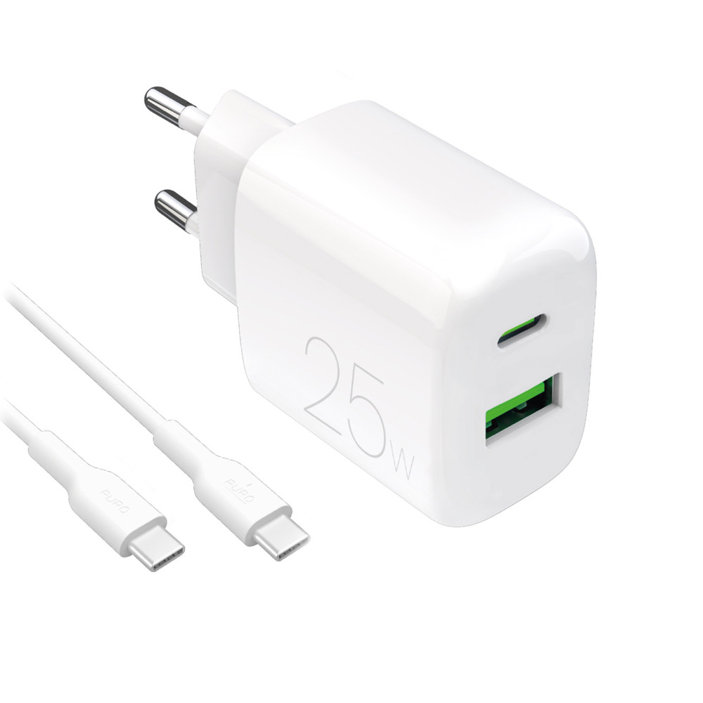 USB-A φορτιστή USB-C με καλώδιο USB-C 25W 1.2m - λευκό