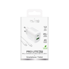 USB-A USB-C polnilec z USB-C 25W kablom 1.2m - bela