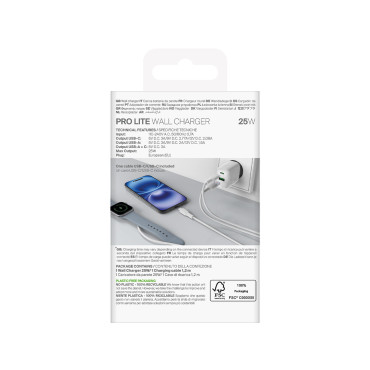 Carregador USB-A USB-C com cabo USB-C 25W 1.2m - branco