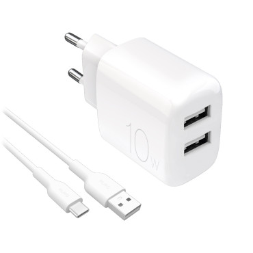 2x USB-A Protite 10W φορτιστή δικτύου με καλώδιο USB - USB-C 1.2m - λευκό