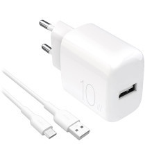 Cargador de red PROLITE 10W USB-A con cable USB-A - USB-C 1.2m - blanco