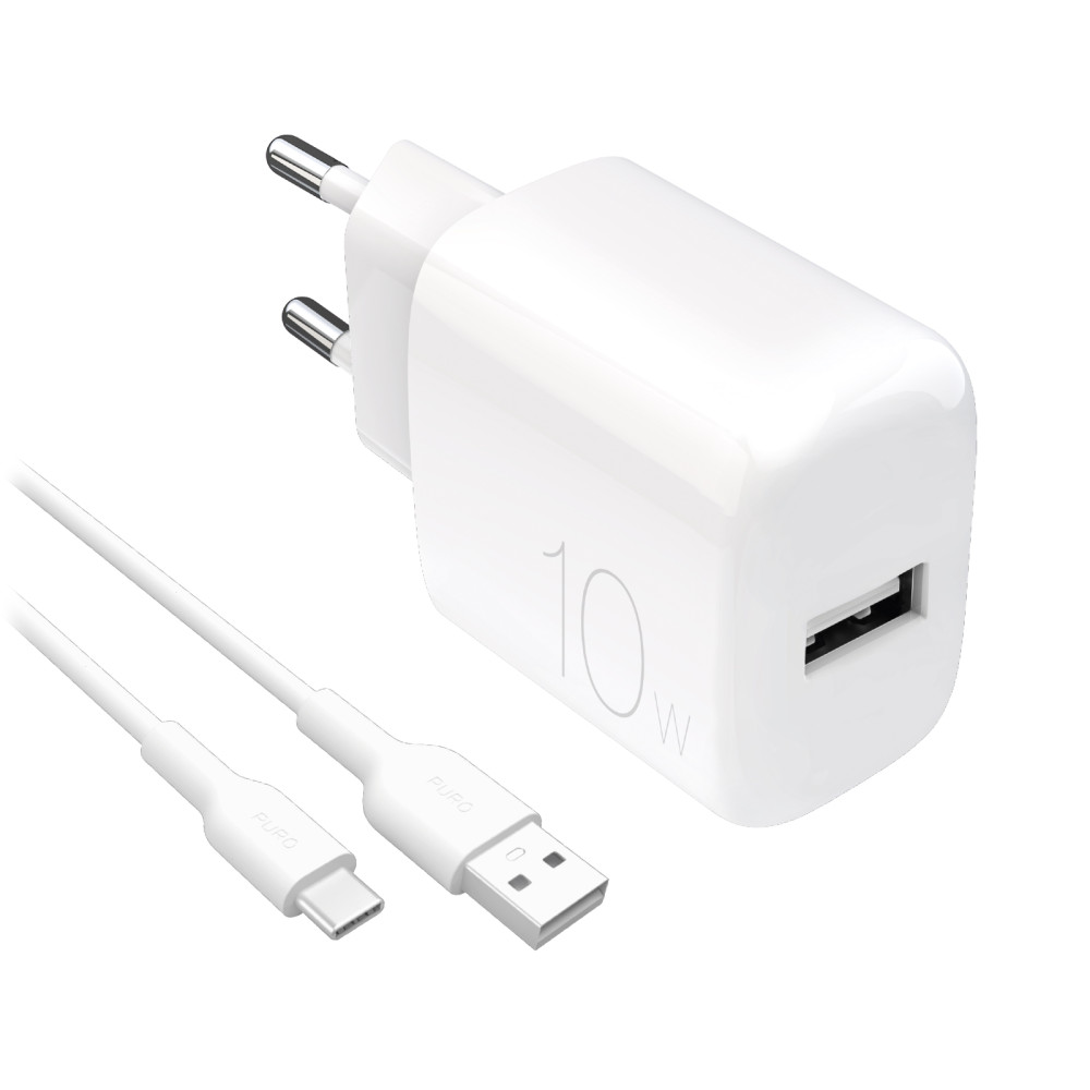 USB-A proliidi 10W võrgulaadija USB-kaabli abil - USB-C 1.2m - valge