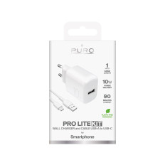 Cargador de red PROLITE 10W USB-A con cable USB-A - USB-C 1.2m - blanco