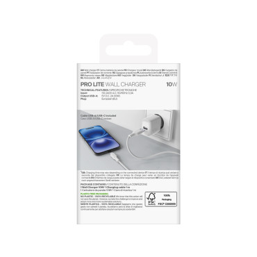 USB-A Prolite 10W Tīkla lādētājs ar USB-A Cable - USB-C 1.2m - balts