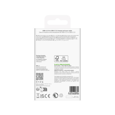 Kaabel USB-A-kaabel - USB-C 10W TPE 2M - valge