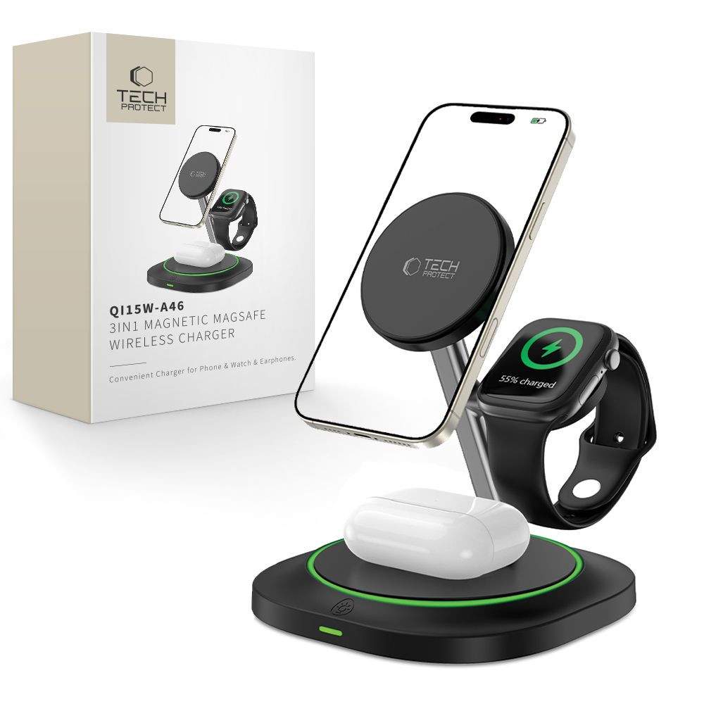 3in1 inductievlader voor Smartwatch Smartphone Magnetic Magsafe - Zwart