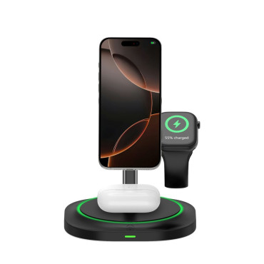 3IN1 Induktionslastare för SmartWatch Smartphone Magnetic Magsafe - Svart