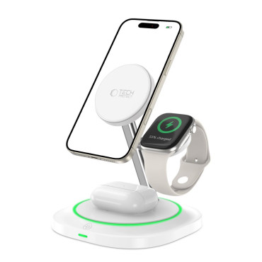 3in1 Indukcijski polnilnik za Smartwatch Smartphone Magnetic Magsafe - bela