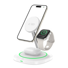 3in1 Indukcijski polnilnik za Smartwatch Smartphone Magnetic Magsafe - bela