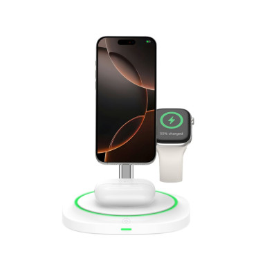 3IN1 Induktionsladdare för SmartWatch Smartphone Magnetic Magsafe - Vit