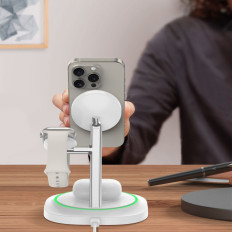 3in1 indukčná nabíjačka pre smartwatch smartphone magnetický magsafe - biely