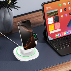 3In1 indukcijas lādētājs SmartWatch viedtālrunis Magnetic MagSafe - balta