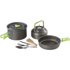 Travel Dish Camping Kettle Pot Frying Pans Bestick Set för 2 personer