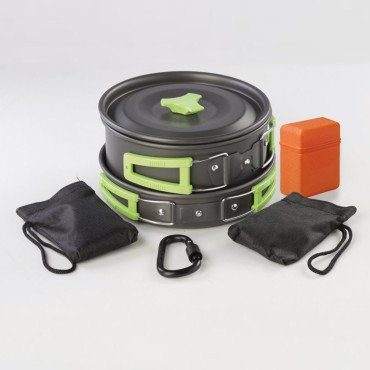 Travel Dish Camping Kettle Pot Frying Pans Bestick Set för 2 personer