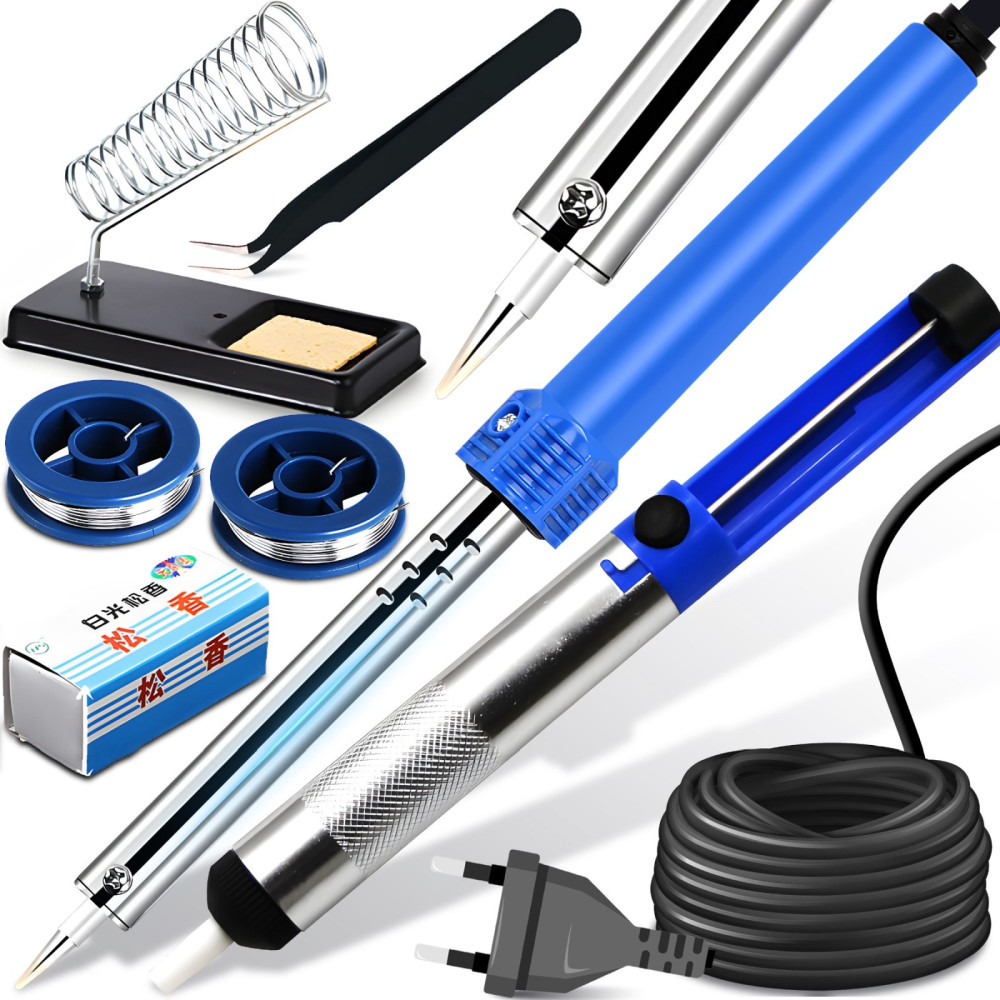 Ruller lodding jern med stativ med et håndtak med en 6-vinge Tweezer - et sett på 7 el.