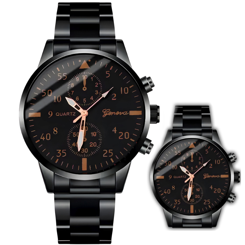 Classic Quartz hodinky s 40 mm oceľovým náramkom - čierny