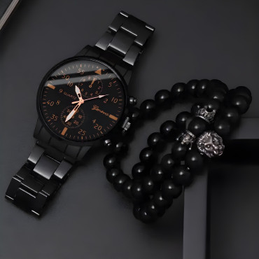 Klasszikus kvarcóra 40 mm-es acél karkötővel - fekete