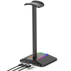 Stand for gaming desk headphone holder with USB hub powered by RGB LED