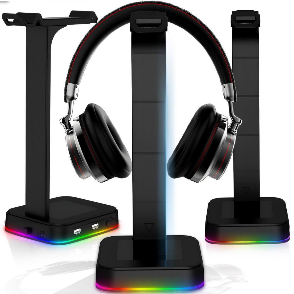 It's a stand for a gaming desk holder for a USB HUB headset powered by an RGB LED