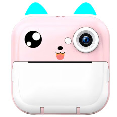 Termisk skriver for barn med kamerahøyttaler 5 Spill Mini Cat 11 Rolls - Pink