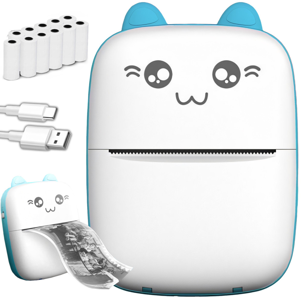 Termiskais printeris bērniem fotogrāfijām Piezīmes Mini Cat 11 veltņi - zili