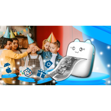 Impressora térmica para crianças para fotos notas mini gato 11 rolos - azul