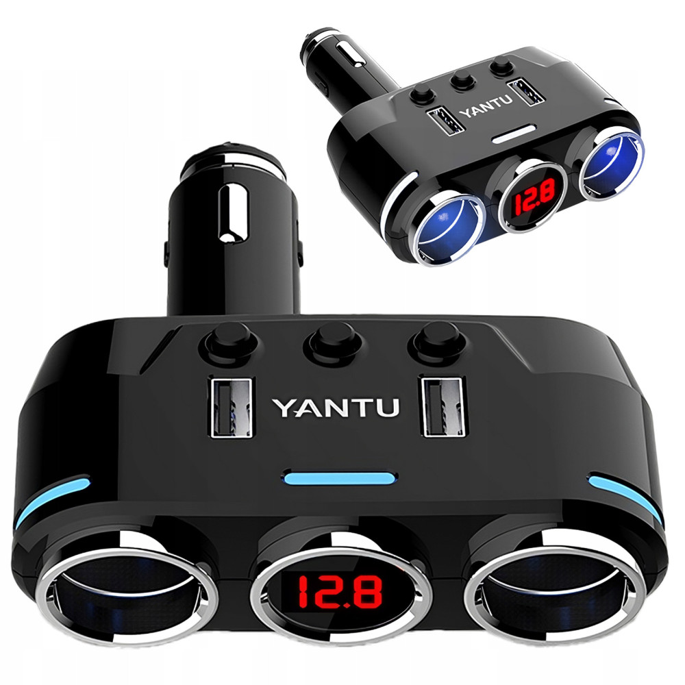 Distributer lažji vtičnica 2x USB-A LCD 12/24 V 100 W Polnilnik