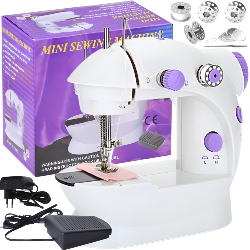 Mini-Nähmaschine für Kinder 2-Gang-LED-Lampe - Set