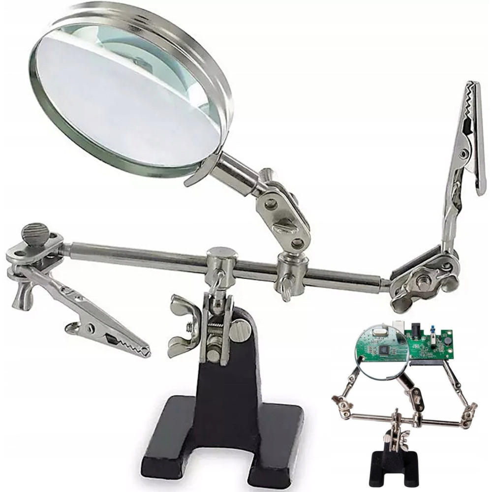 Set di saldatura. Terza mano con maniglie regolabili in lante di ingrandimento 2.5x