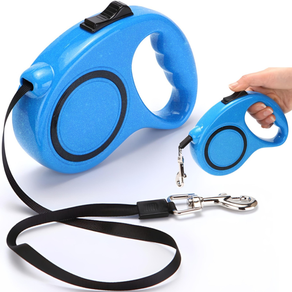 Automatisches Bandrollenband mit einem Hundeschloss bis 15 kg 5 m - blau Automatisches Bandrollenband mit einem Hundeschloss bis 15 kg 5 m - blau