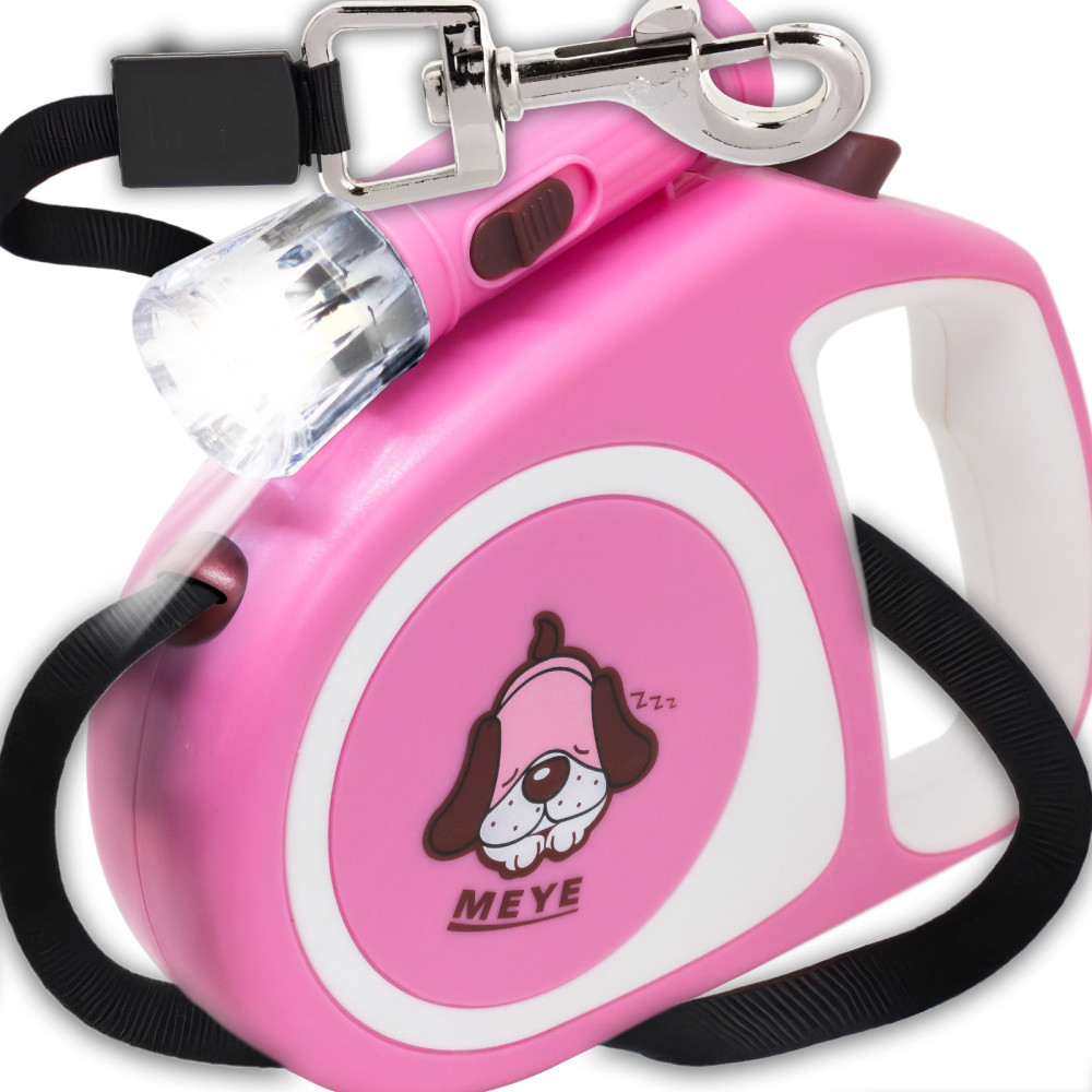 Linchy automático do cão do cão com luz LED conduziu até 15 kg 5 m - rosa