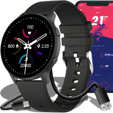 SmartWatch Sportswear Funksjonsfunksjon Speil Sove Sleep Music 45mm - Svart