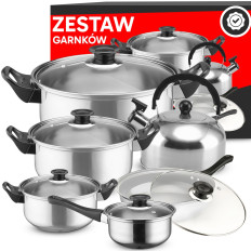 Un conjunto de macetas de cocina con un hervidor con una sartén de inducción de gas - 11 el.