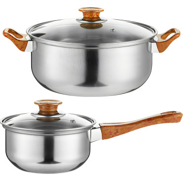 Um conjunto de vasos de cozinha com uma chaleira com uma indução de panela de gás - 11 el.