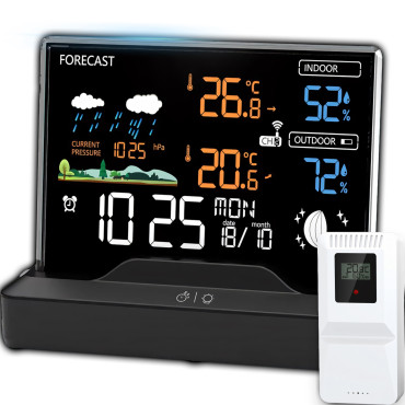 Trådlös väderstation klocka termometer hygrometer barometer 1 sensor 80 m LCD
