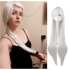Long White Perücken Gerade 100 cm Cosplay Anime Synthetische Haare zum Ankleiden einer Fotosession