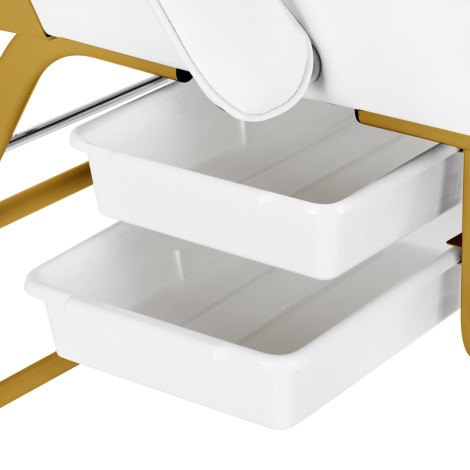 Kosmetikstuhl 557G mit Cuvetten weiß — Detailaufnahme Regal