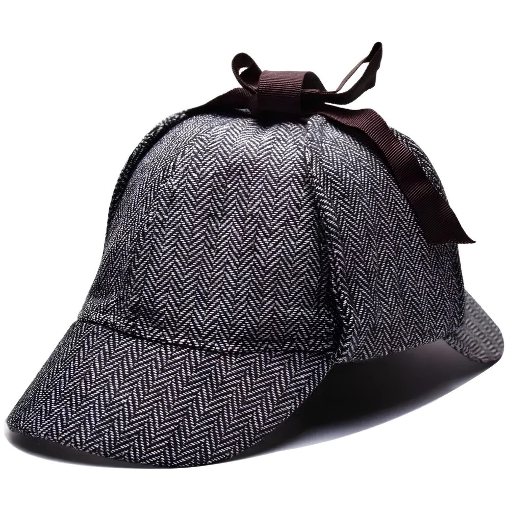 Sherlock Holmes Hat Deer Hunter 55cm Classic Detective Hat med bindestreker, perfekt for cosplay og stoler