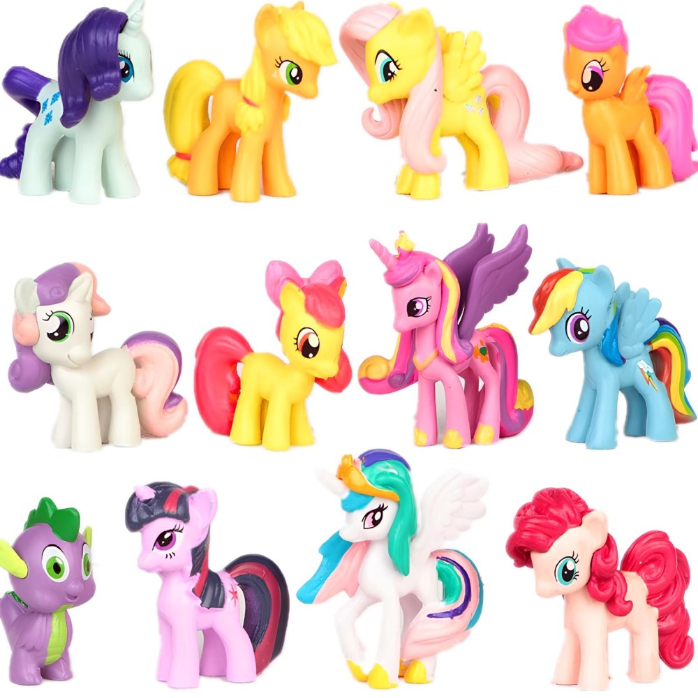 Een set van kleurrijke pony-figuren, voor kinderen om te spelen en collectible, 12 stuks