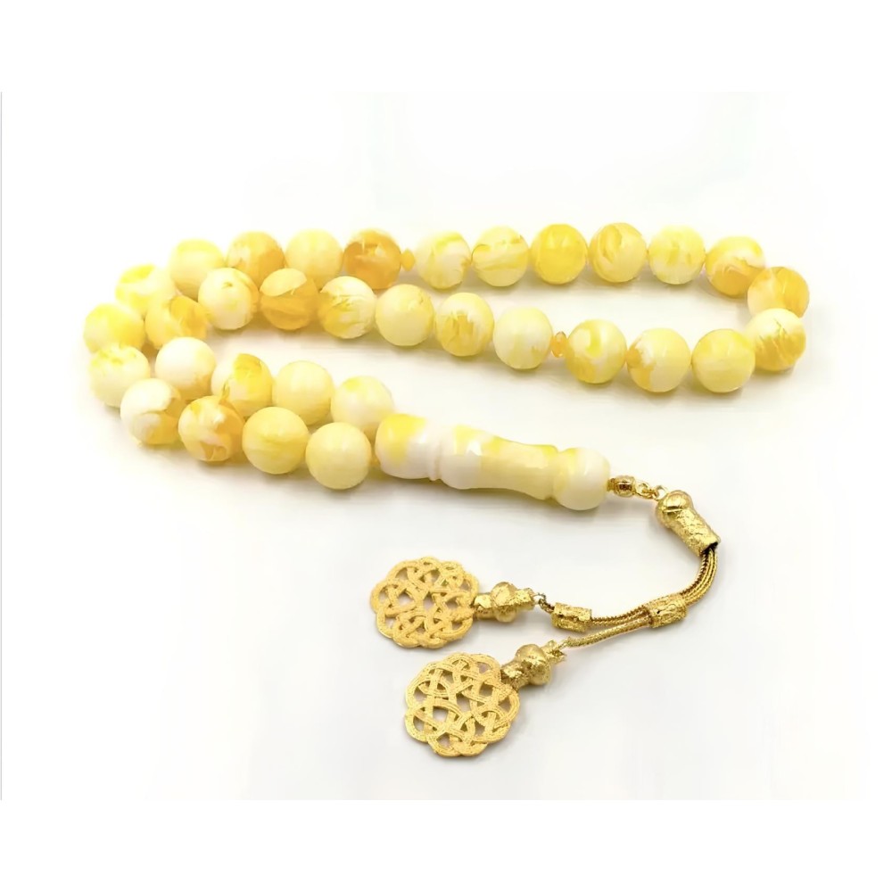 Amber Turkish rosary with a metal tass hand made prayer book with decorative beads