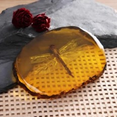 Dragonfly i Amber Imitation Amber med et realistisk insektsornament med nedsunket insekt, ideell for innsamling og vitenskap