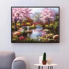 Sakura 50x40 cm Cross Stitch sada Full Set s nití, ihly a vzorom prosperujúcich čerešní pre výšivku