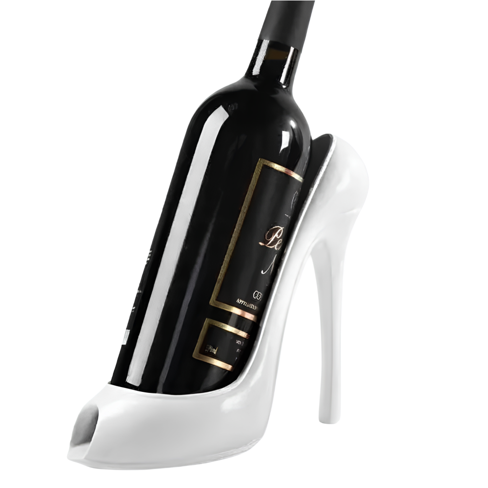 Wine stand in shape of a high-heeled white decorative bottle holder