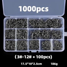 Un set di ganci di pesce 1000 pezzi di dimensioni 3-12 ganci da pesca con occhio