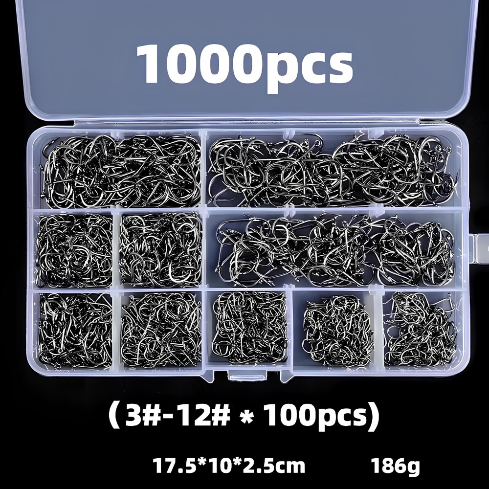 Komplekt kala konksud 1000 tk suurused 3-12 püügi konksud silmaga