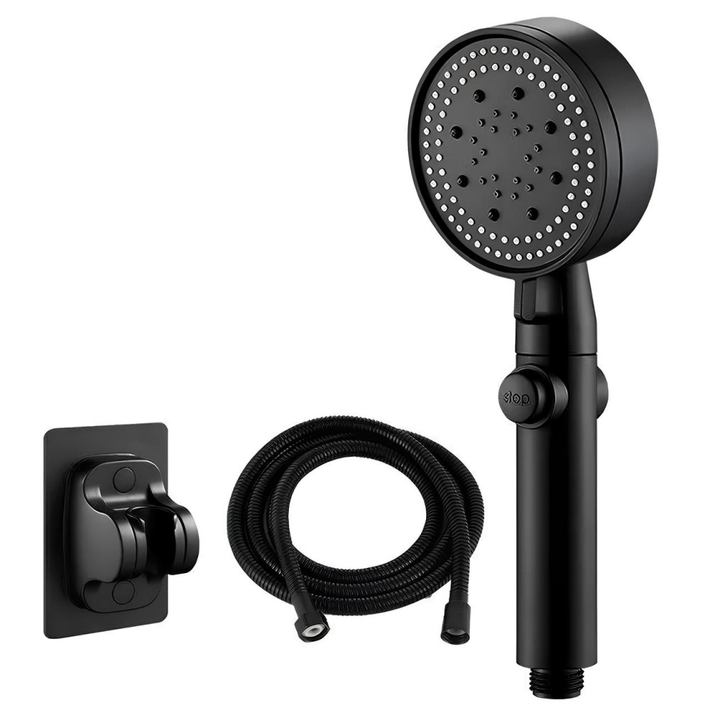 Cabezal de ducha con mango y serpiente Negro 5 Modos Juego de baño con flujo de agua ajustable