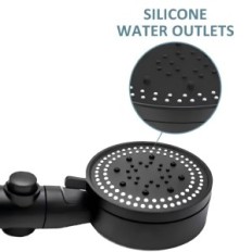Cabezal de ducha con mango y serpiente Negro 5 Modos Juego de baño con flujo de agua ajustable